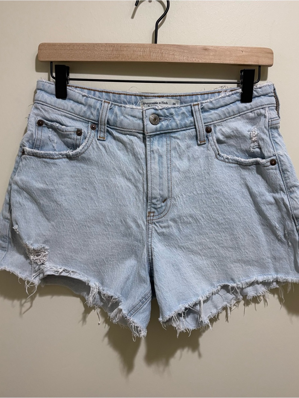 Abercrombie & Fitch Light Wash Distressed Denim Shorts